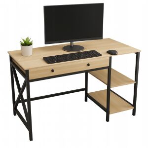 Klassischer heller Computertisch mit Schubladen und Regalen, skandinavischer Stil - Computertische