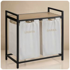 Massido two-compartment laundry basket with shelf, light and dark separation - Laundry Basket