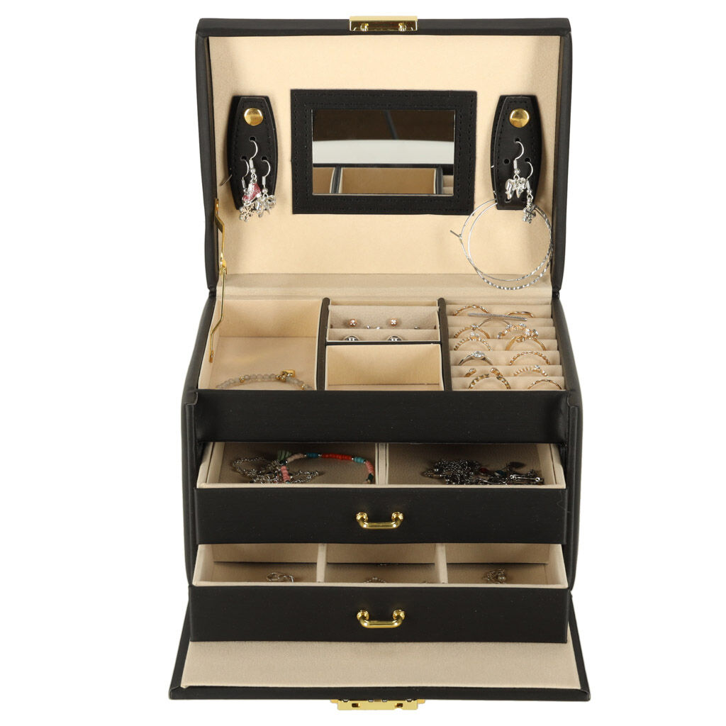 Ékszeres doboz fiókokkal fekete