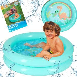 Collage of Bestway turquoise kiddie pool with child playing, inflatable pool - Bestway