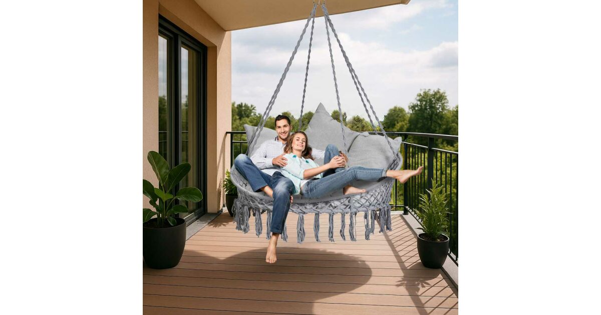 Gólyafészek hinta háttámlával kerti hinta 120x140x140 XXL szürke 135505428