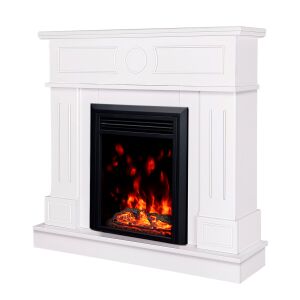 Vedere unghiulară a șemineului electric Art Flame Ambasador alb cu efect de flacără realist - Șemineu și sobă