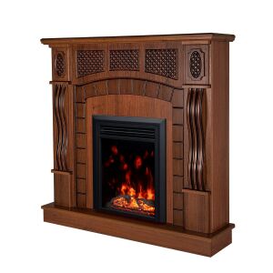 Ukośny widok kominka elektrycznego Art Flame Amsterdam z brązową obudową - Art Flame