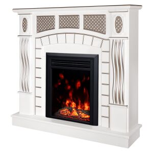 Vedere unghiulară a șemineului electric Art Flame Amsterdam alb cu focar Cris - Șemineu și sobă