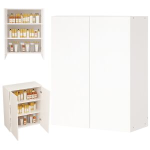 Weißer 2-Türiger Badezimmer-Wandschrank mit 3 Regalen, mehrere Ansichten - Badezimmerschrank