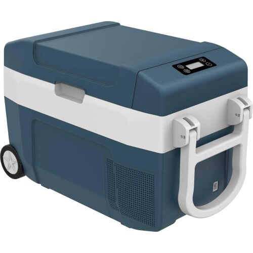 Sencor SCM 3501BL portable cooler with wheels, angled view