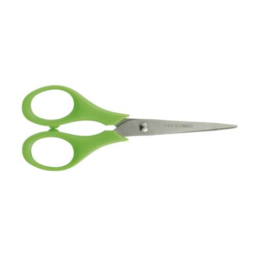 Green plastic children's scissors with stainless steel blades, 13.5cm