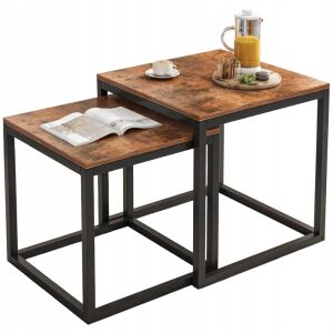 2in1 zusammenklappbarer quadratischer Loft-Couchtisch mit rustikaler brauner Platte und schwarzem Metallrahmen - Couchtische