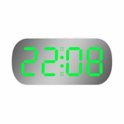 Ceas Digital de Masa mit grüner LED, ovaler Spiegelstil, Weiß, Vorderansicht