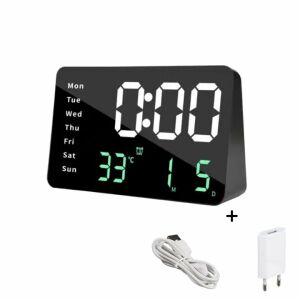 Digitaler LED-Wecker mit Kalender, Temperatur und Spiegelanzeige, inklusive USB-Kabel und Adapter - Innenarchitektur