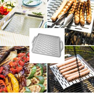 Grilltálca grillhez/barbecue-hoz Kinghoff KH 1917, 37x31 cm, Rozsdamentes acél, Perforált, Magas szélek, Inox