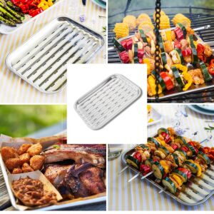 Grilltálca grillhez/barbecue-hoz Kinghoff KH 1916, 34,2x24,5 cm, Rozsdamentes acél, Perforált, Inox