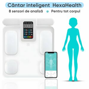 Smart Scale, HexaHealth, Professional, 28 testindex, 8 elemző érzékelő, testtömegindex kalkulátor, felhasználói fejlődési jelentés, korlátlan számú felhasználó, IOS/Android integráció, fehér 135536607 - Testelemző készülék