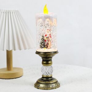 Lampa de Crăciun Flippy cu LED, cu Moș Crăciun și Brad, Sfeșnic Decorativ Auriu - Decorațiuni de Crăciun