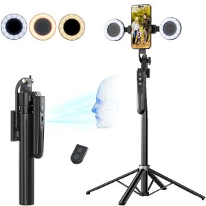 Selfie stick extensibil cu trepied, lumini inelare LED și urmărire facială AI - Selfie stick-uri