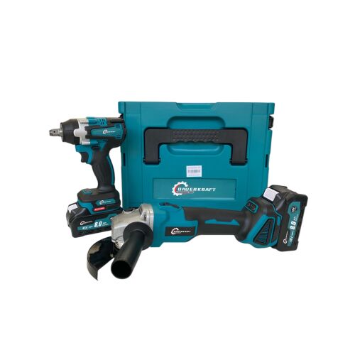 Dauerkraft DK-3002 Akkus Szerszámkészlet Ütvecsavarozóval, Sarokcsiszolóval, 2 Akkumulátorral és Kofferrel