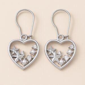 Cercei în formă de inimă, cu stele și perle – Handmade în România 135542953 - Cercei damă