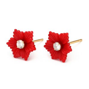 Set cercei 2 în 1 – Floare decorativă din coral sintetic și stud cu zirconiu, placat cu aur 18K 135542997 - Cercei damă