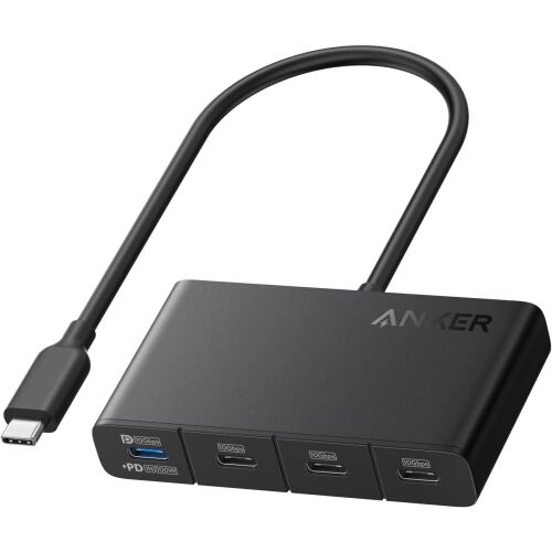 Anker USB-C 4-w-1 Hub, 4x USB-C, 10 Gb/s, 100 W maks. PD-in, czarny