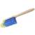 Car wash brush with long wooden handle, blue and yellow bristles