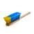 Car wash brush with long wooden handle, blue and yellow bristles