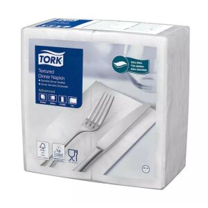 Tork szalvéta textilhatású Dinner, 39,5X39,5cm, FEHÉR, 1/8 hajtás, 50 lap/csg, 20csg/karton 135547240 - Tork