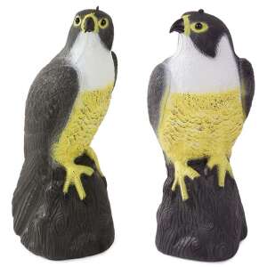 Two realistic looking plastic falcon bird deterrents for scaring away birds and rodents, great for gardens and balconies - Bird control