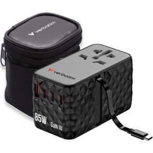 Adaptor universal de călătorie Verbatim 85W GaN III cu cablu USB-C și husă de călătorie - Verbatim Încărcător de telefoane