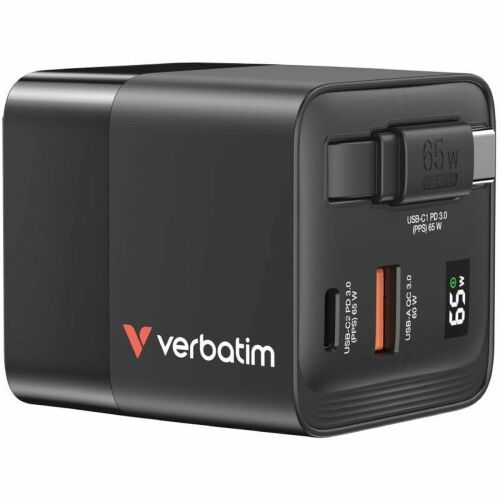 Încărcător de perete Verbatim 65W cu porturi USB-C și USB-A, Quick Charge 3.0