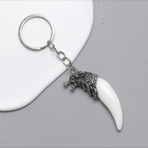 Vagány fiú, férfi kulcstartó, imitált farkasfog farkas, fehér, 11,5 cm #243 135654505 - Ajándék kulcstartó