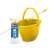 Żółte 11-litrowe owalne wiadro do mopowania z koszem do wyciskania i mopem, marka BONUS