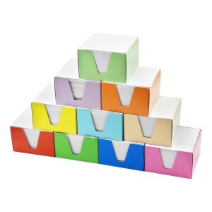 Kockatömb 9x9x6cm, színes karton doboz tartóban Bluering® fehér 135585332