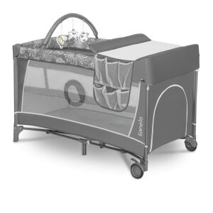 Lionelo Flower Grey Stone Utazóágy pelenkázóval és mobil játékkal - Utazóágy és Kiegészítői