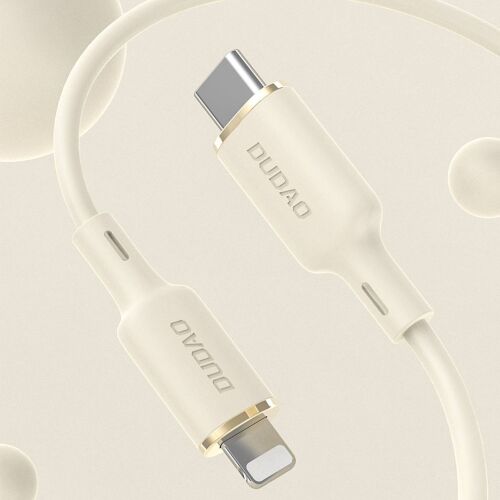 Dudao L7SF bézs 2 az 1-ben USB-C - USB-C és Lightning kábel közelről 