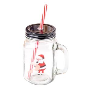 Cană de Crăciun cu Pai, cu Capac cu Model Moș Crăciun 135601603 - Pahare cu paie