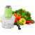 Electric food chopper, green, with transparent container and stainless steel blades, chopping vegetables