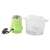 Electric food chopper, green, with transparent container and stainless steel blades, side view
