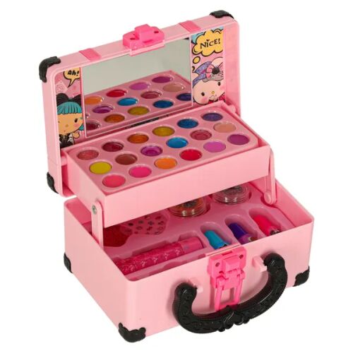 Pink children's makeup kit with mirror, 40 pieces
