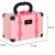 Pink Portable Kids Makeup Set closed, suitcase design with dimensions