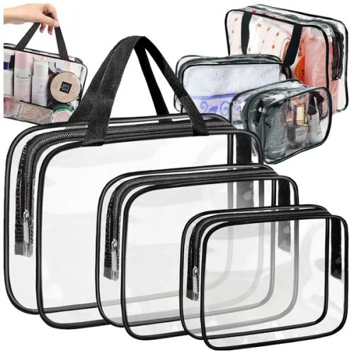 Átlátszó 3 részes utazó kozmetikai táska szett, vízálló, cipzáras 135620891