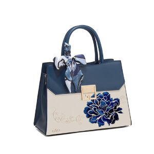 Dollcini Bestickte Elegante Handtasche - Große Damentasche für Business und Freizeit, Blau 135623940