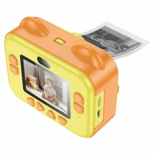 Camera instantanee pentru copii HOCO DV204 galbenă cu funcție selfie, afișând o fotografie pe ecran - Jocuri interactive pentru copii
