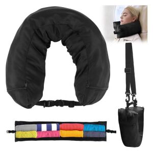 Fekete utazópárna tárolórekesszel, nyaktámasz utazáshoz, kényelmes utazási kiegészítő - Utazótáska