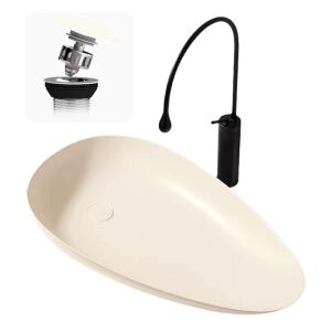 Zadabso krémszínű kerámia aszimmetrikus fürdőszobai mosdókagyló lefolyóval és csapteleppel - Zadabso