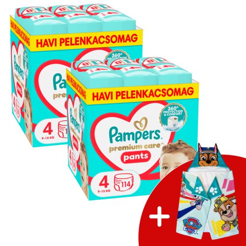 Pampers Premium Care Pants 2 havi Pelenkacsomag 9-15kg Maxi 4 (228db) + Ajándék PAW Patrol Törölköző 145341660