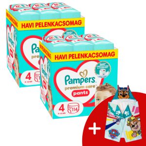 Pampers Premium Care Pants 2 Miesięczny Zestaw Pieluszek 9-15kg Maxi 4 (228szt) + Ręcznik PAW Patrol w prezencie 145341660 - Pampers Pielucha