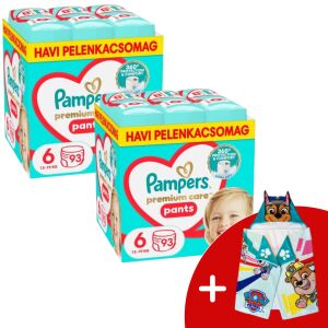 Pampers Premium Care Pants Mărimea 6 (15kg+) Pachet de scutece 186 bucăți cu prosop cu glugă PAW Patrol gratuit - Genti pentru scutece și Scutece bebelusi