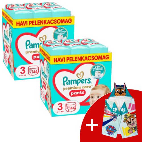 Pampers Premium Care Pants Midi Размер 3 (6-11 кг) Пакет от 288 пелени с безплатна хавлия с качулка PAW Patrol