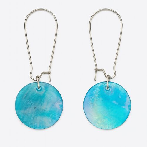 Kézzel készült világos tengerzöld kagyló fülbevaló rozsdamentes acél akasztóval