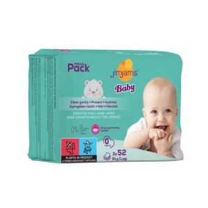 JimJams Baby nedves törlőkendő multipack, illatmentes, 3x52 darab, gyengéd és hidratáló érzékeny bőrre - Jimjams